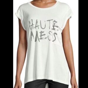 ❗️FINAL❗️Haute Hippie Haute Mess White Gray Graphic Tee Short Sleeve Large